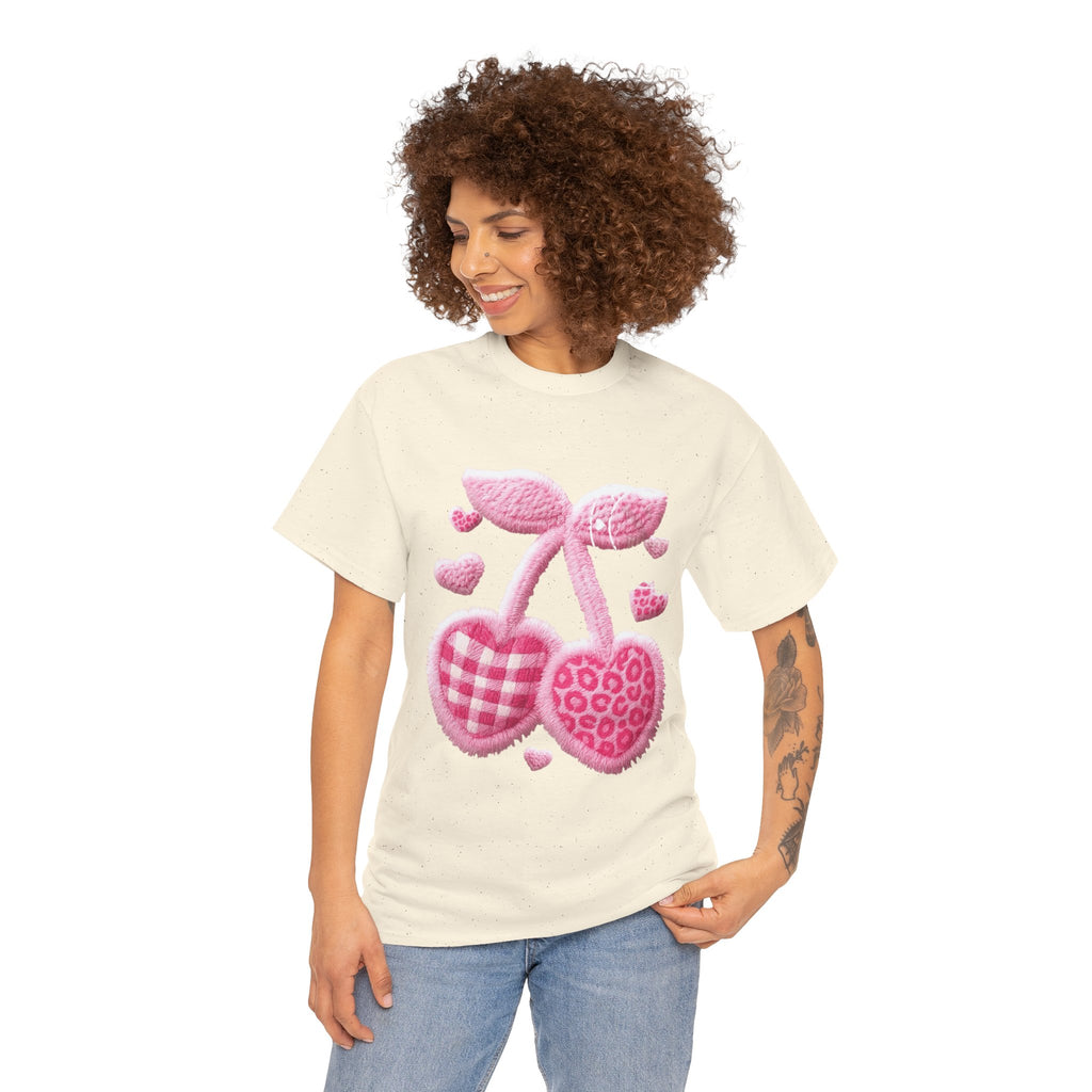 Pink Heart Cherries Tee  LOVE Graphic Valentine T-Shirt