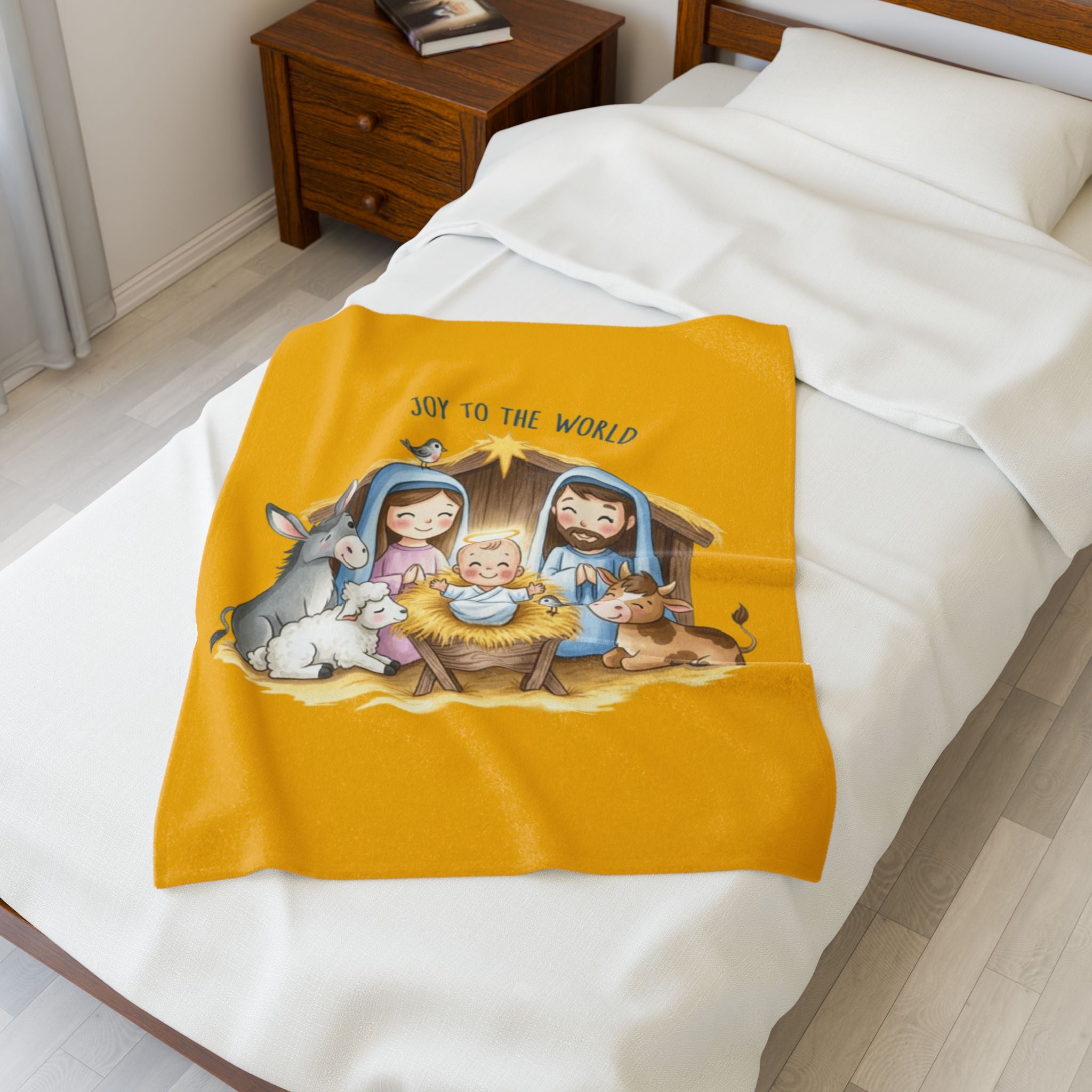 Nativity Velveteen Plush Blanket  "Joy to the World" Christmas Baby Throw