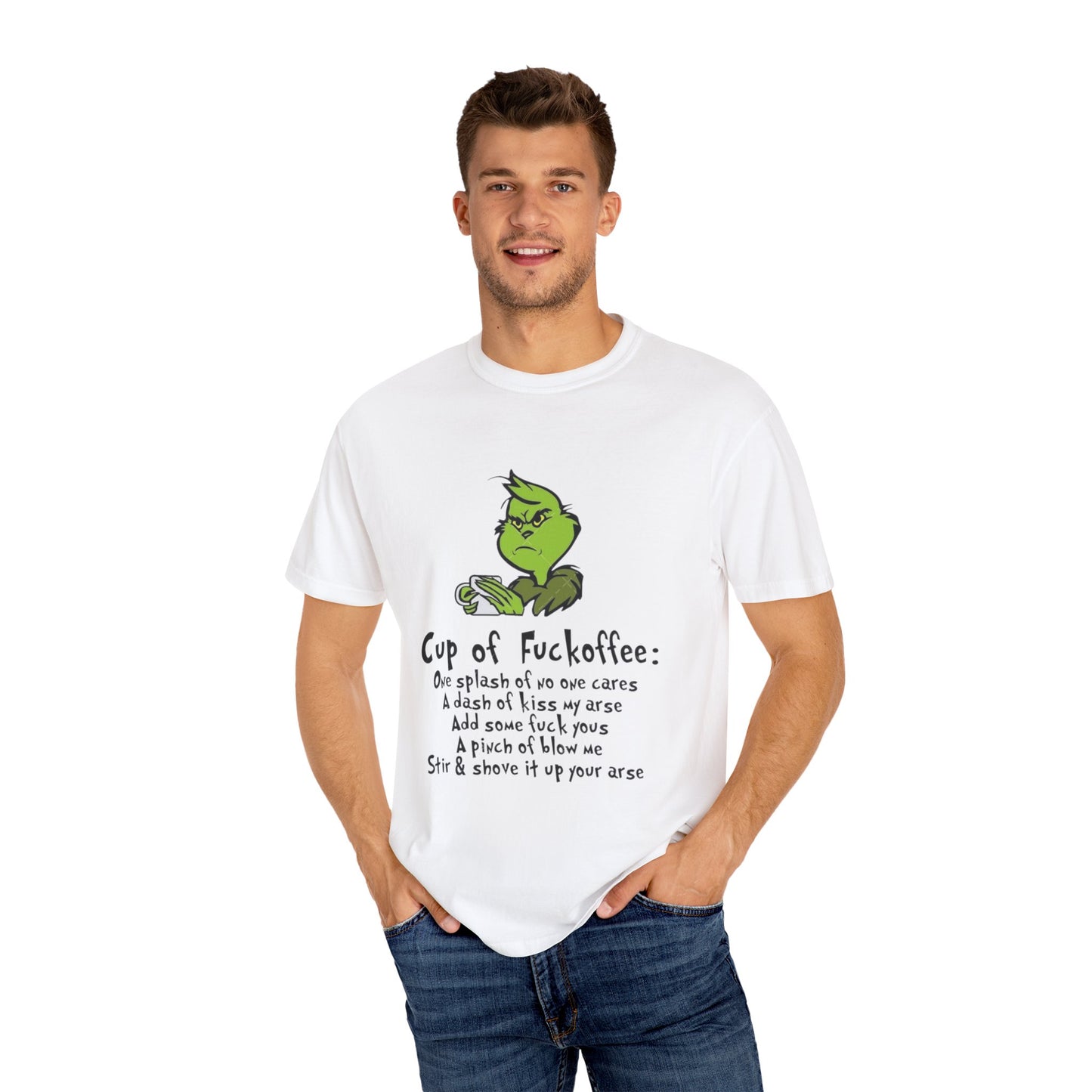 Holiday Graphic Tees  Cozy Festive Wear Funny Grinch-Inspired Unisex T-Shirt Cup of Fuckoffee