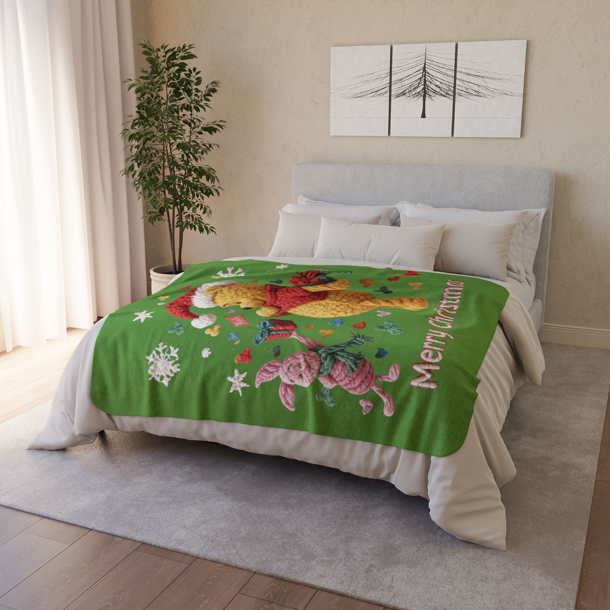 Winnie the Pooh Merry Christmas Fleece Sherpa Blanket Santa’s Little Snuggle Blanket