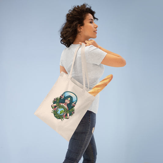 Nature Lover's Illustrated Tote Bag, Eco-Friendly Shopping Bag, Gift for Her, Boho Style, Earth Day Bag, Tote for Vegans