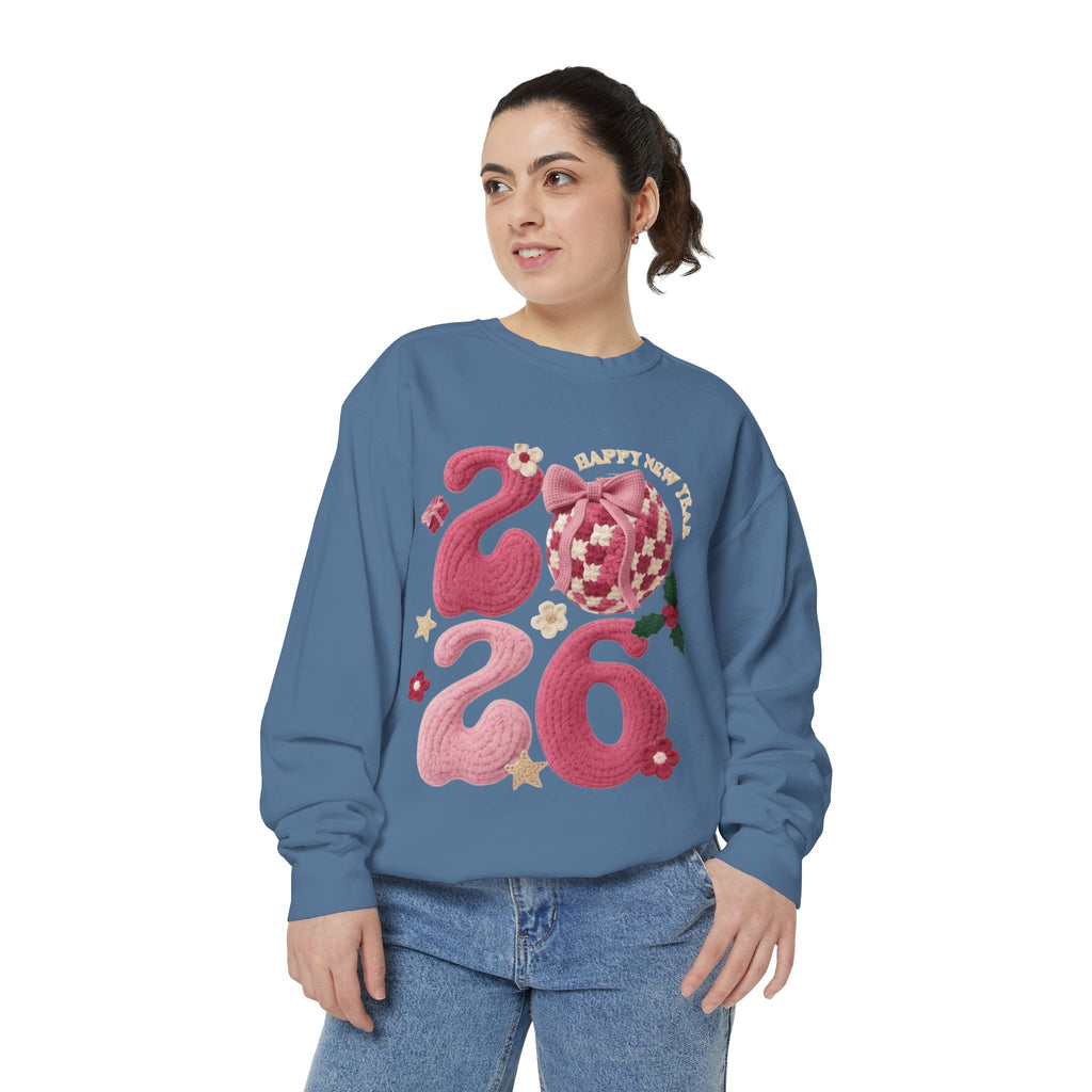 Happy New Year 2026 Sweater  Pink Festive Graphic Sweatshirt
