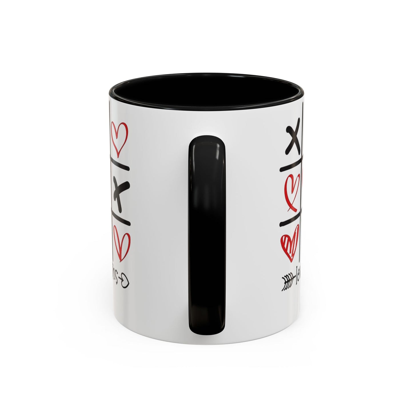Love Wins Tic-Tac-Toe Heart Accent Coffee Mug — Romantic Valentine 11/15oz