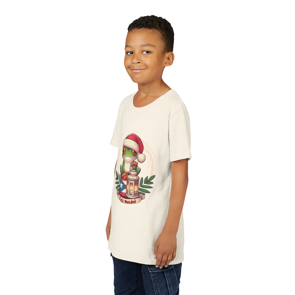 Kids Tee Cute Frog with Puerto Rican Flag & Lantern (Feliz Navidad)