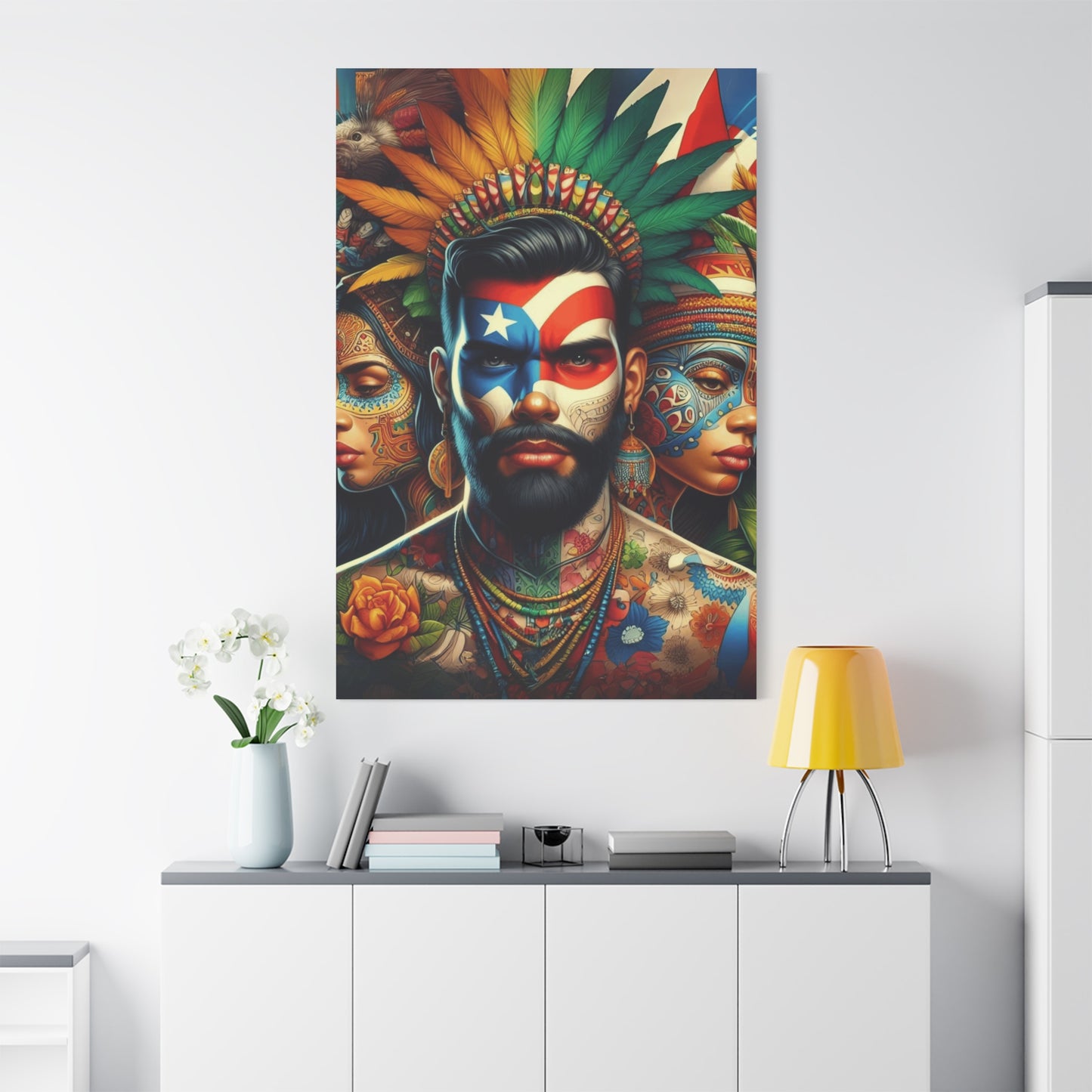 La Isla del Encanto Taíno Symbol Design Vibrant Cultural Art Canvas Print, Wall Decor, Home Decoration, Unique Artwork, Bohemian Style, Gift for Art Lovers