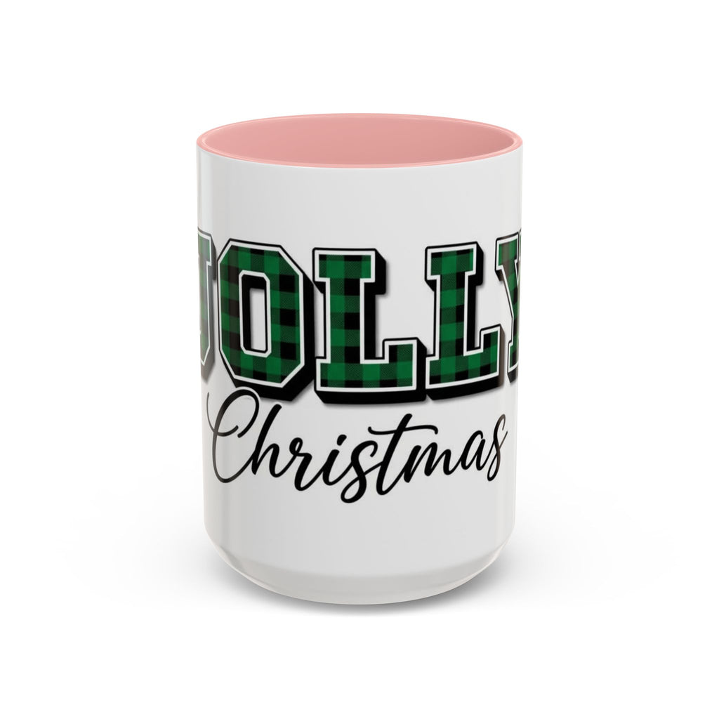 Holly Christmas Accent Coffee Mug — Green Plaid Holiday Gift (11/15oz)