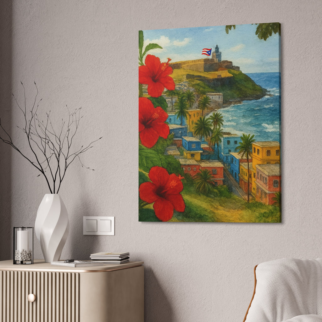 Puerto Rico Coastal Canvas Print — Old San Juan Seaside Wall Art (Stretched 1.5")