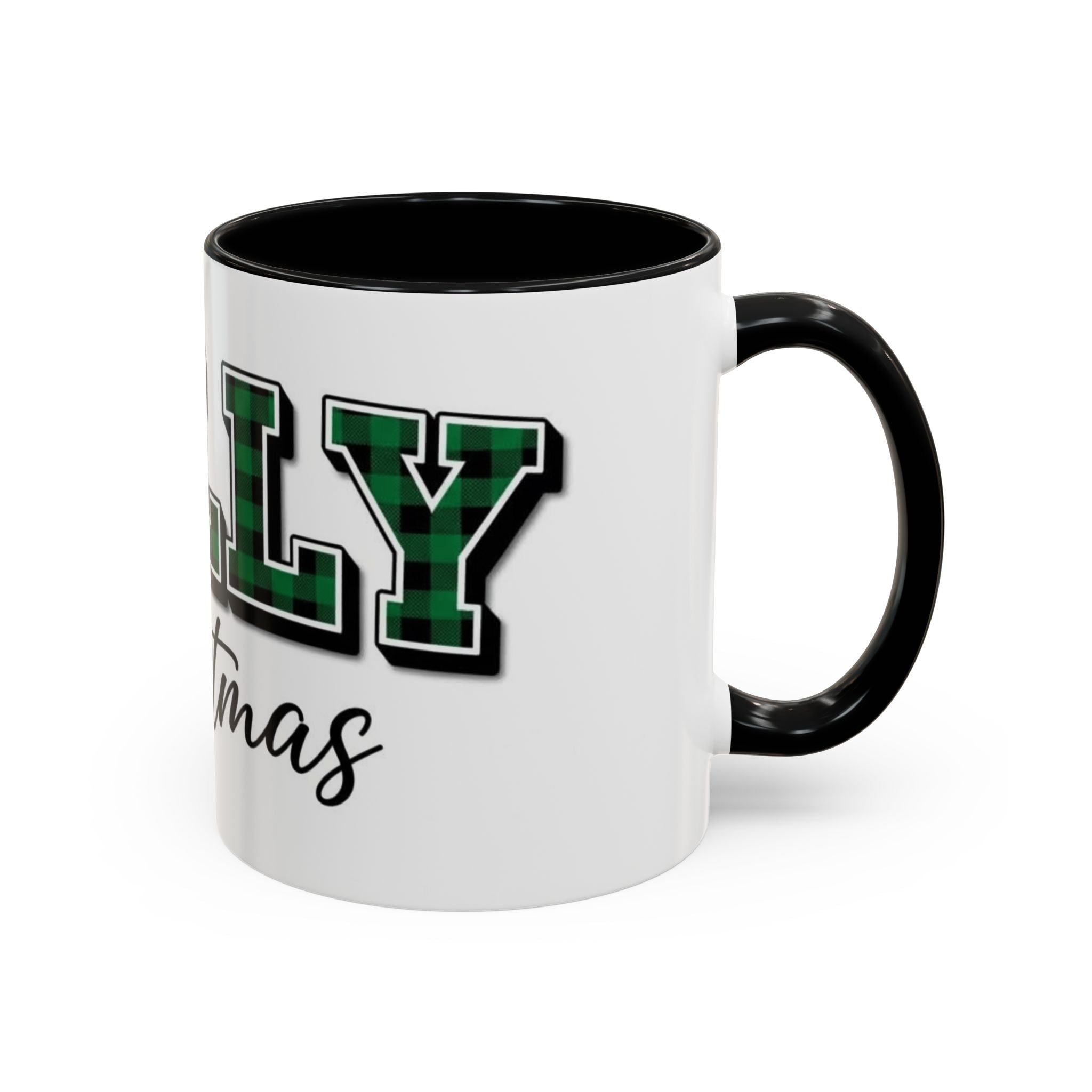 Holly Christmas Accent Coffee Mug — Green Plaid Holiday Gift (11/15oz)