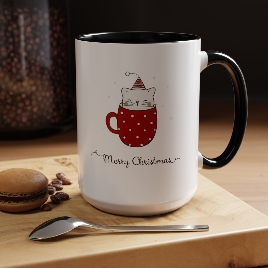 Christmas Cat Accent Mug "Merry Christmas" Polka Dot Holiday Coffee Cup Christmas Mugs Collection!