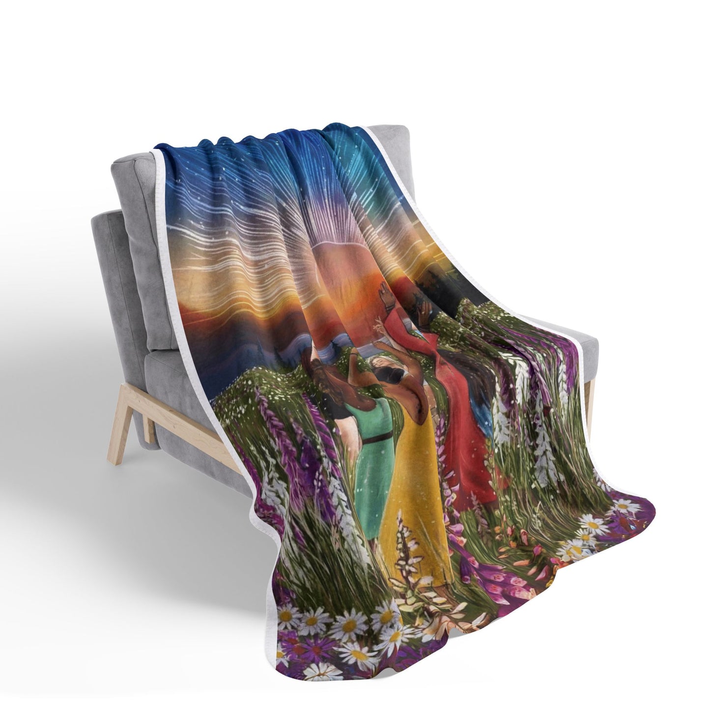 Sunset Dance Boho Sherpa Blanket – Cozy Fleece Throw for Nature Lovers & Evening Relaxation