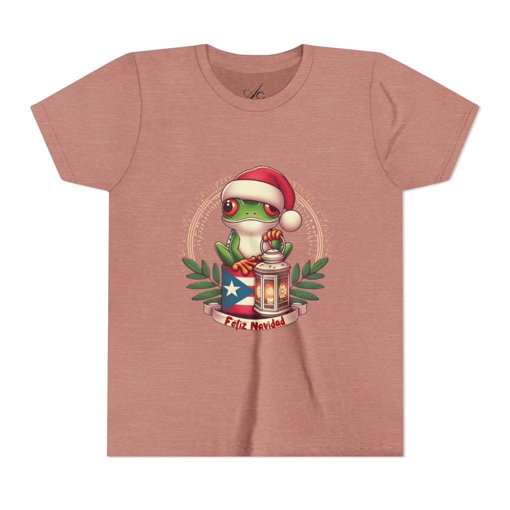 Kids Tee Cute Frog with Puerto Rican Flag & Lantern (Feliz Navidad)
