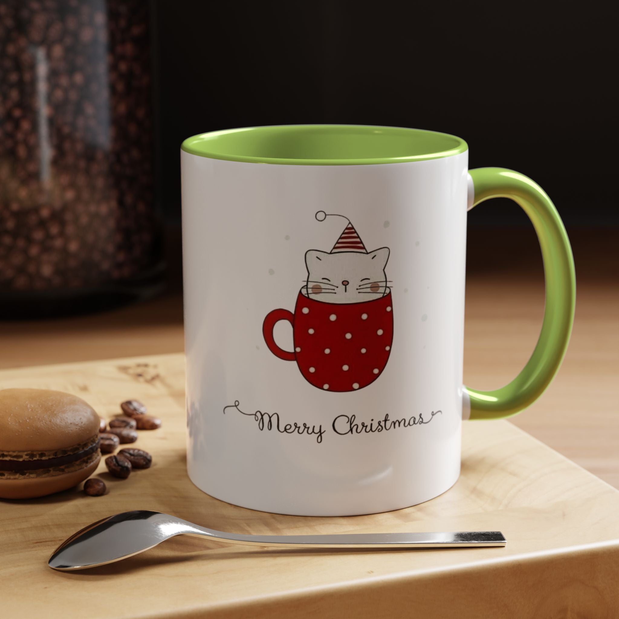 Christmas Cat Accent Mug "Merry Christmas" Polka Dot Holiday Coffee Cup Christmas Mugs Collection!