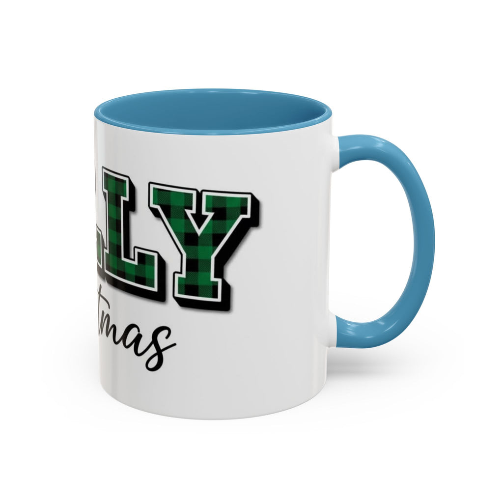Holly Christmas Accent Coffee Mug — Green Plaid Holiday Gift (11/15oz)