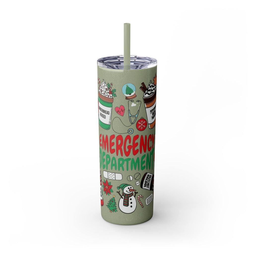 Emergency Department Nurse Christmas Skinny Tumbler - 20oz Holiday Medical Travel Cup with Straw Medical Christmas Mug
