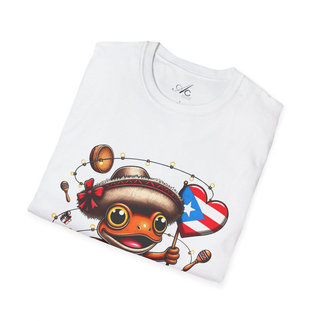 Puerto Rico Frog Holiday T-Shirt  Cute Coquí with Flag Heart (Christmas) Puerto Rico Navidades