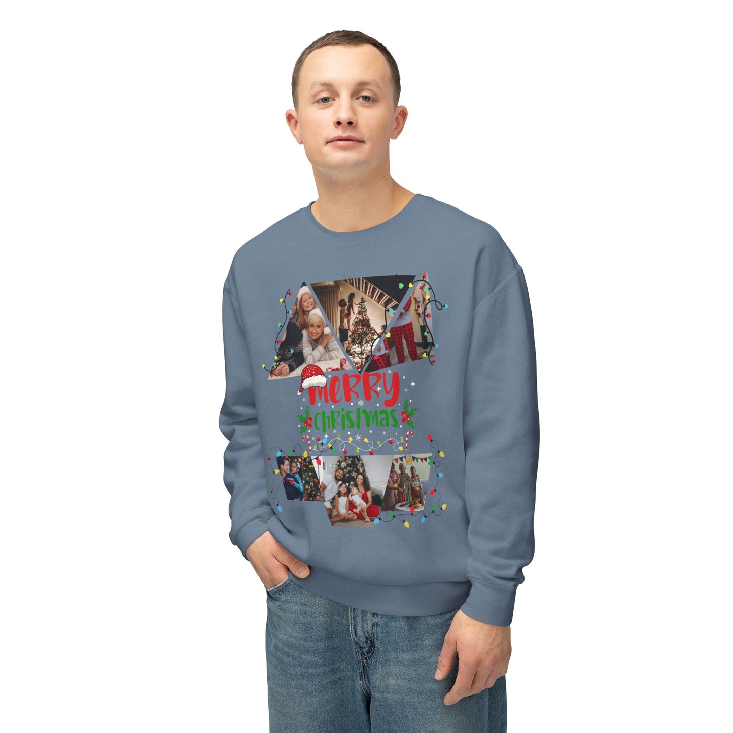 Christmas Photo Collage Sweatshirt — "Merry Christmas" Holiday Crewneck