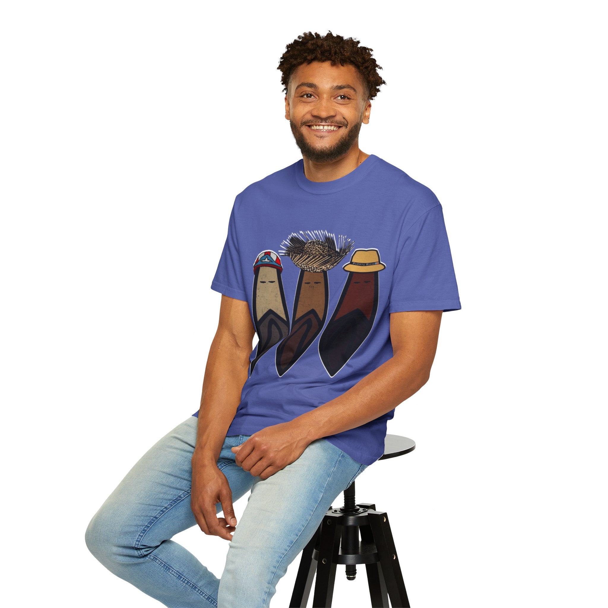 Puerto Rican Batey Cabin T-Shirt  Three Masks & Rustic House Graphic Tee Puerto Rico Navidades