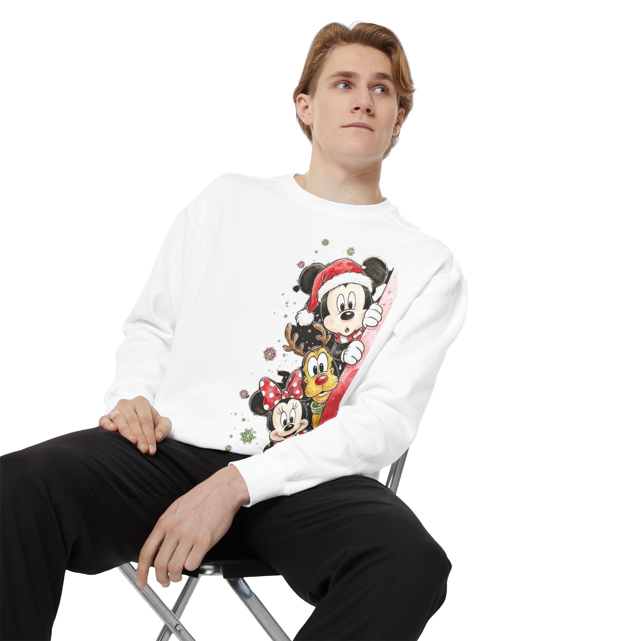 Christmas Disney Characters Sweatshirt  Mickey, Minnie & Pluto Holiday Crew Cartoon Christmas T-shirts and Sweaters
