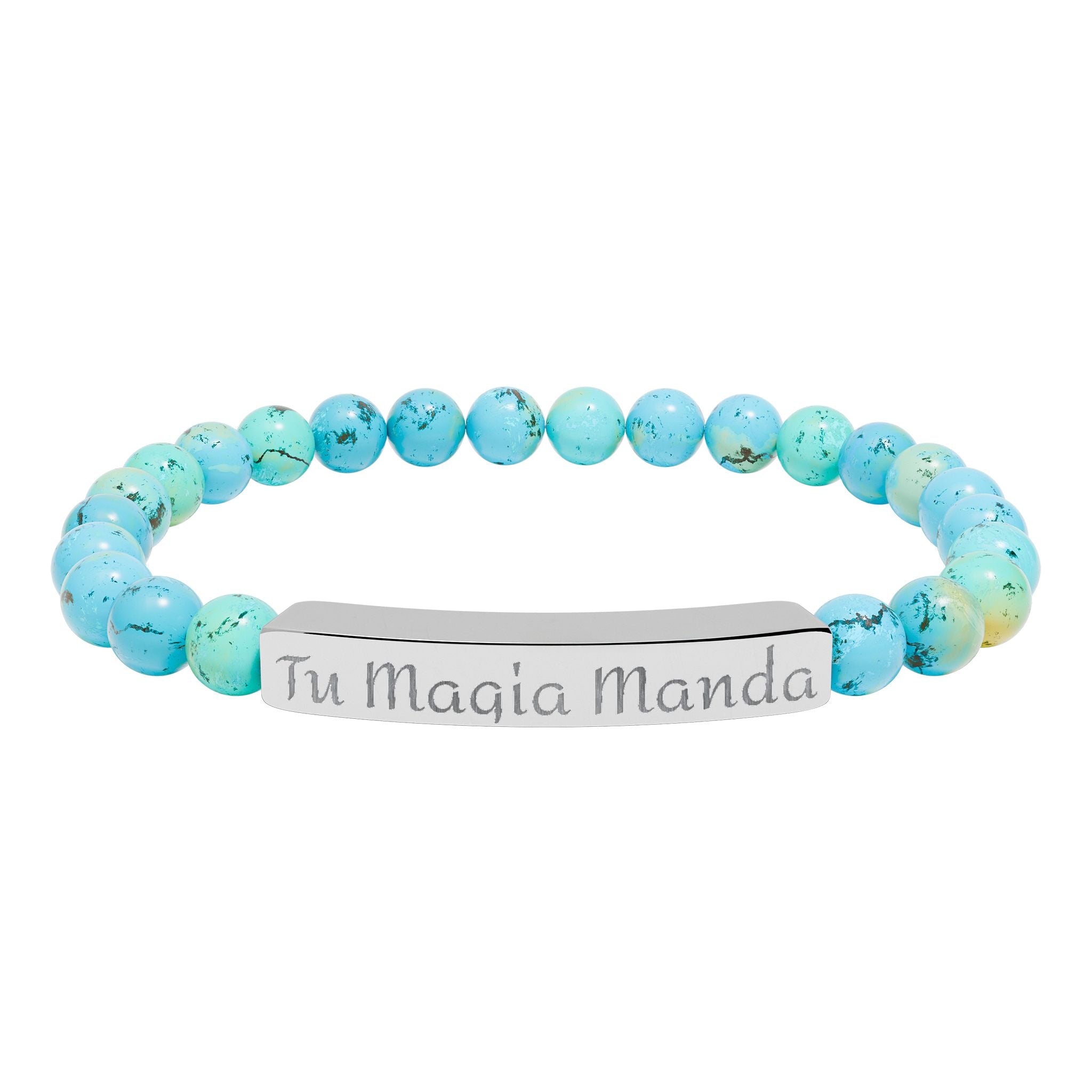 Tu Magia Manda Engravable Natural Stone Stretch Bracelet — Personalized Bar Bead Bracelet