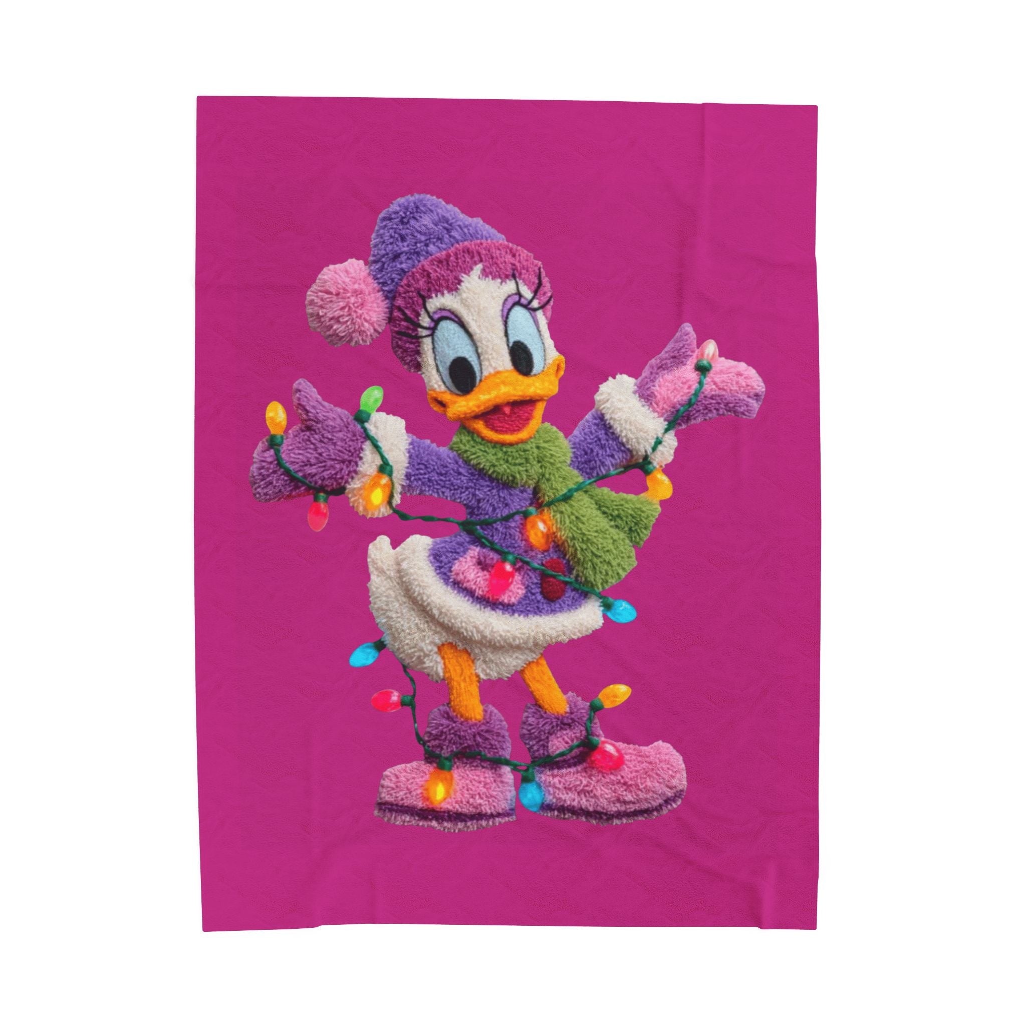 Daisy Duck Holiday Velveteen Plush Blanket — Cozy Christmas Lights Throw for Kids & Fans