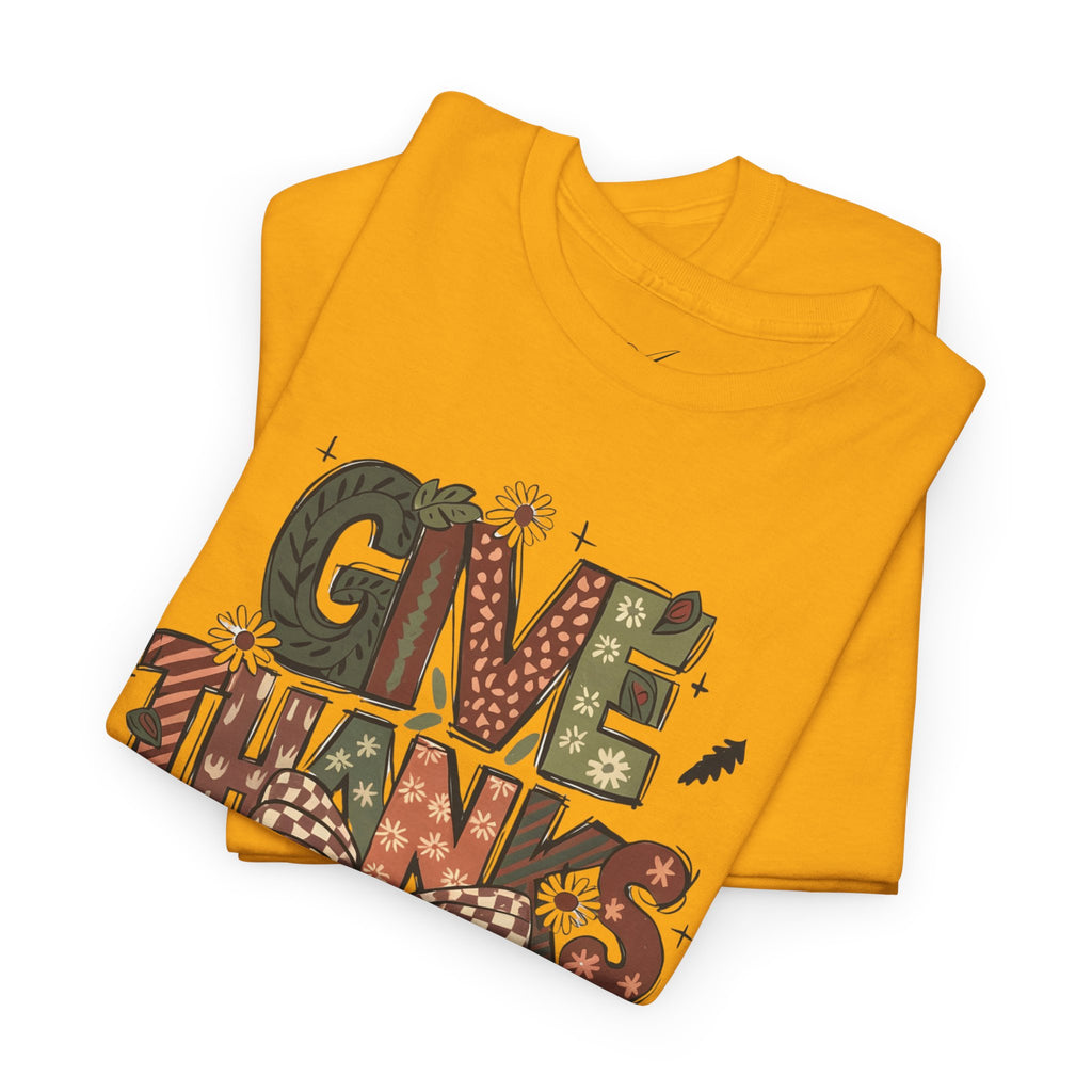 Give Thanks Tee Thanksgiving Graphic T-Shirt with Rustic Bow Design