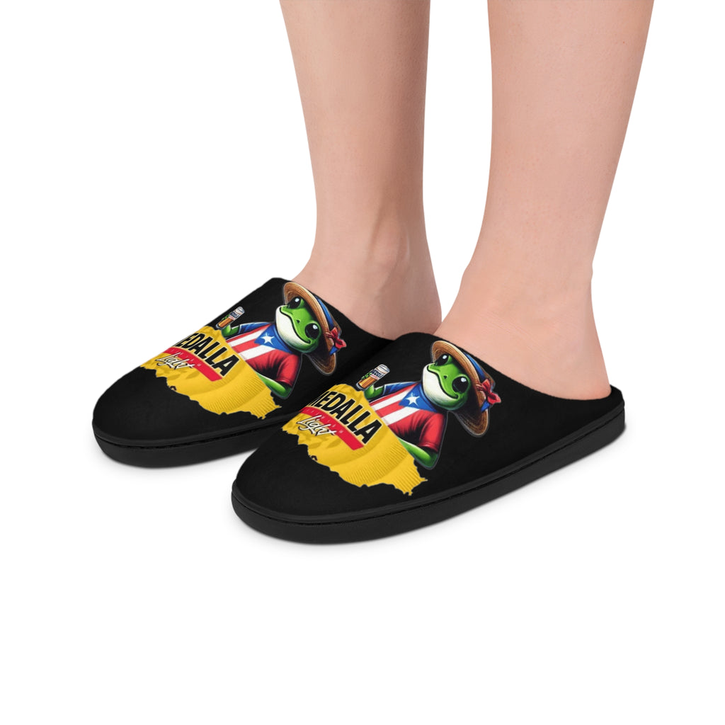 Medalla Puerto Rico Map Slippers — Men's Indoor Cozy House Shoes