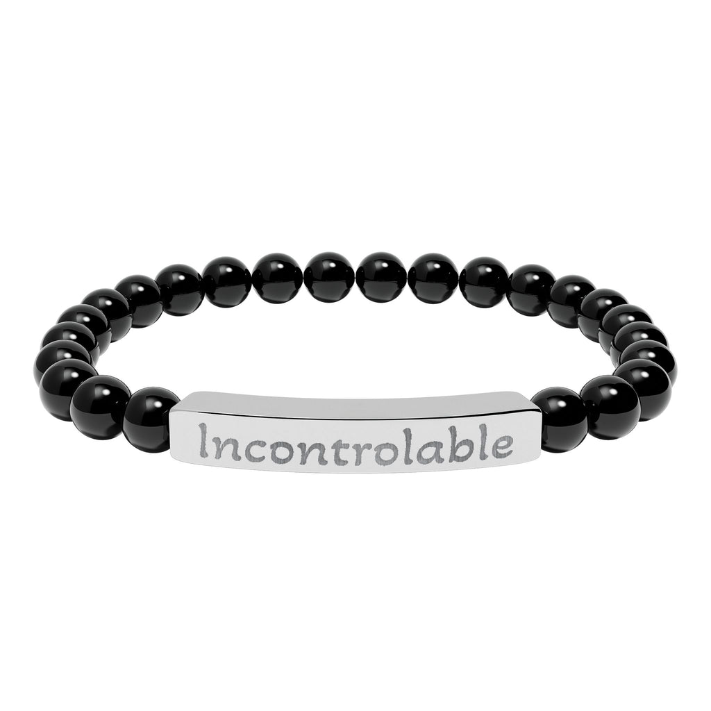 Engraved Natural Stone Stretch Bracelet — 'Incontrolable' Bar Beaded Bracelet