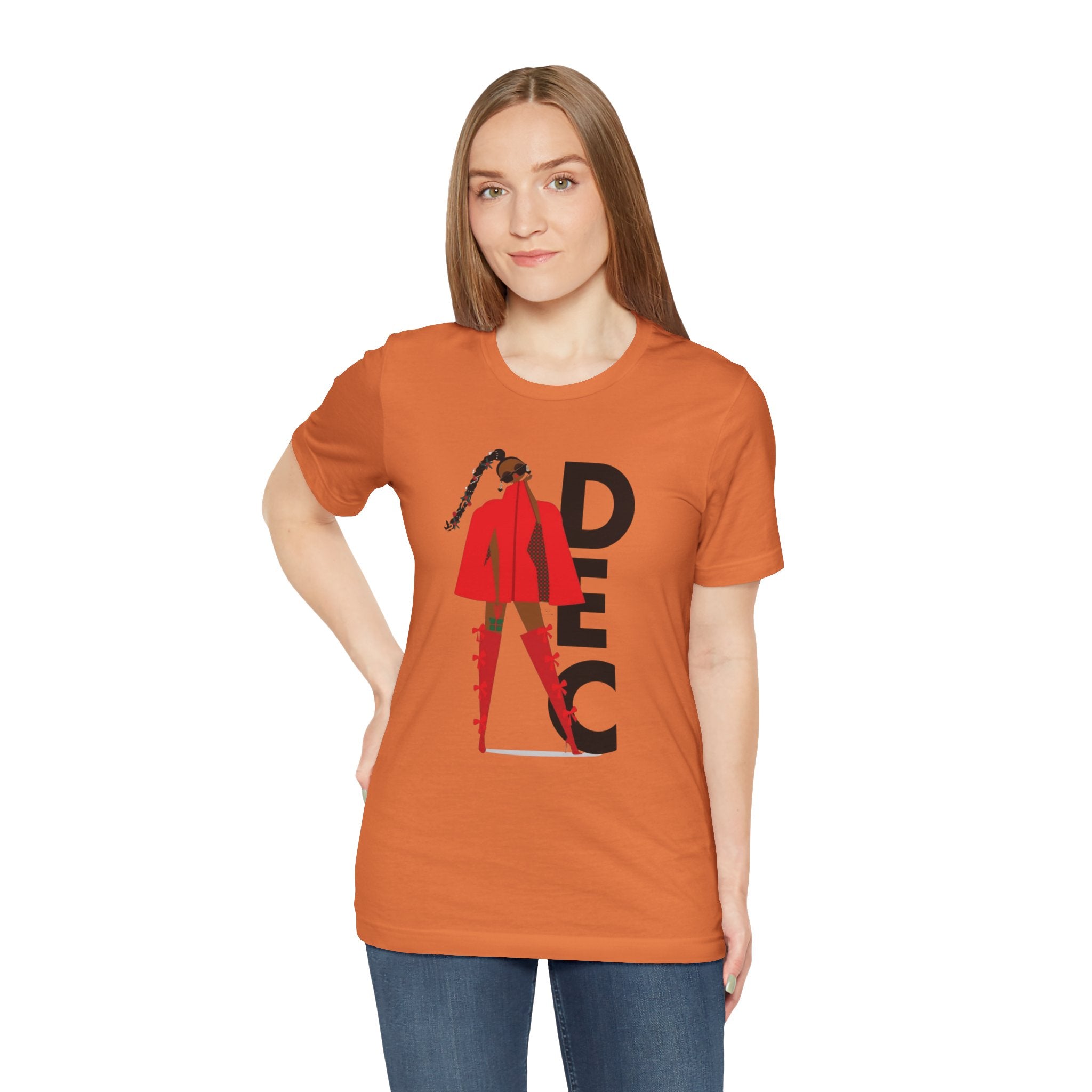 December Fashion Tee  Red Coat Model Graphic Shirt