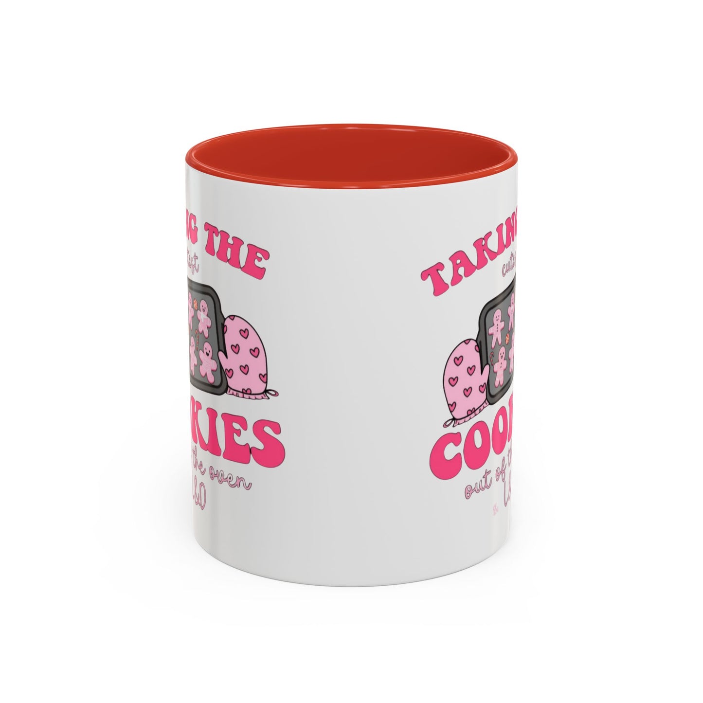 Accent Coffee Mug — "Taking the Cookies" Cute Pink Baking Design Coffee Cup for Fun Celebrations