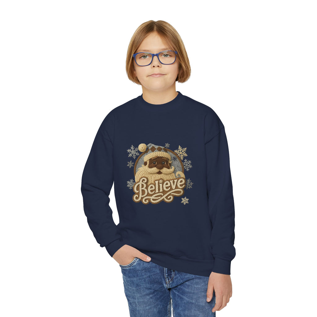 Youth Sweatshirt  'Believe' Cozy Sloth Holiday Crewneck