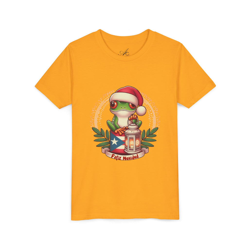 Kids Tee Cute Frog with Puerto Rican Flag & Lantern (Feliz Navidad)