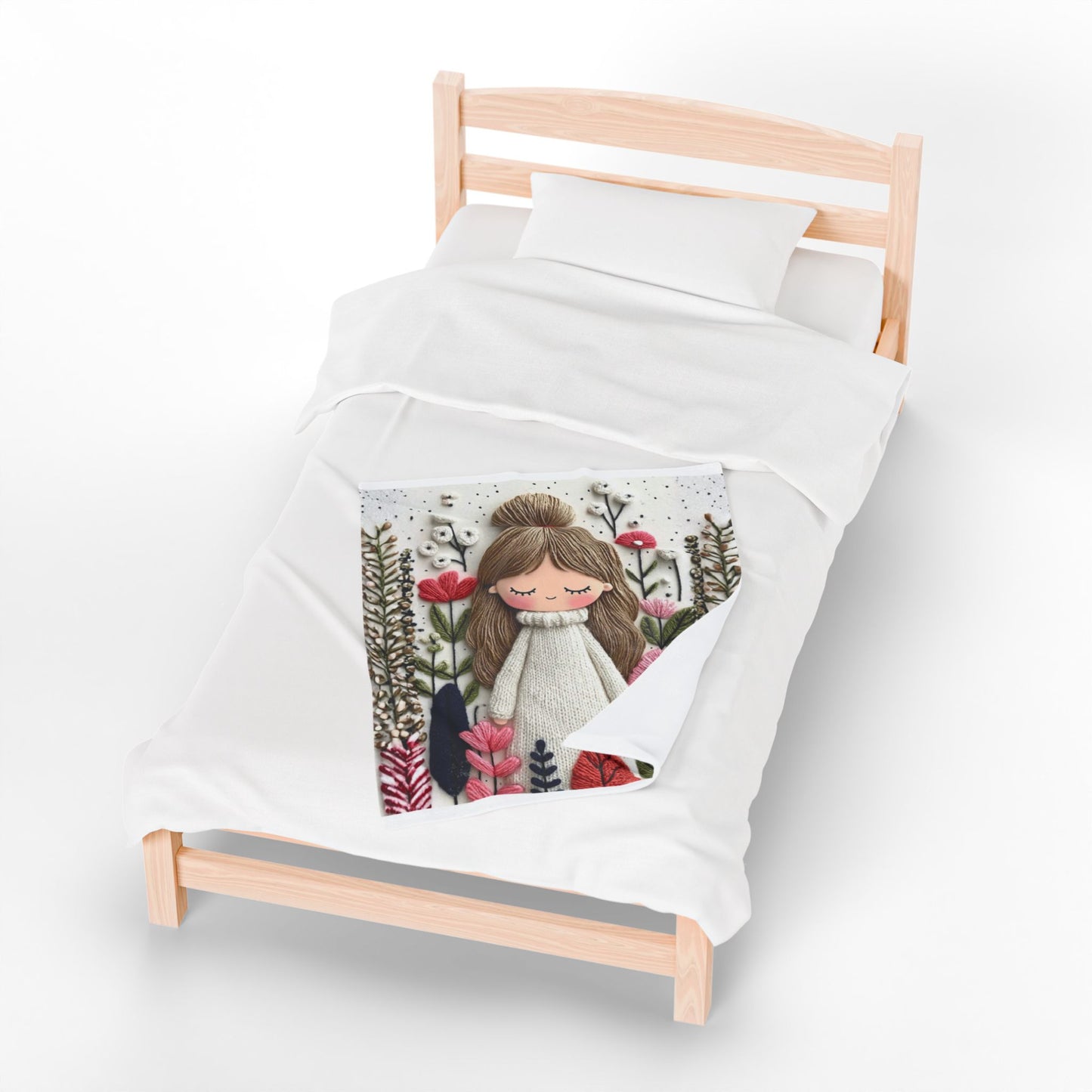 Plush Blanket — Cozy Girl in Floral Meadow Velveteen Throw