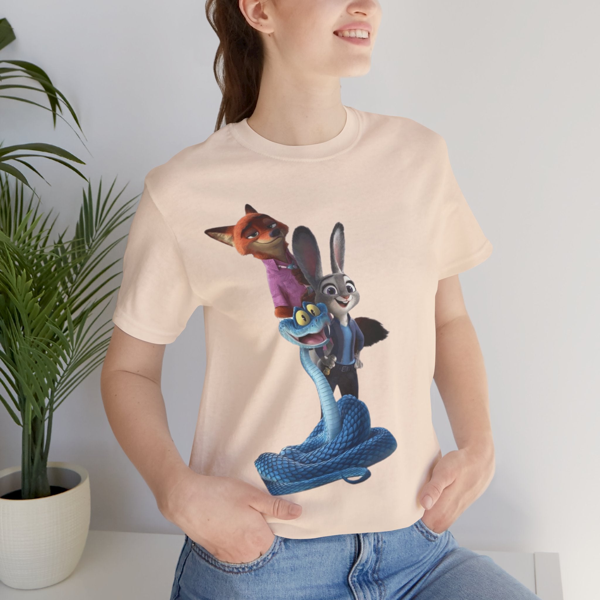 Animated Character Tee — Cute Fox & Bunny Stack Graphic T-Shirt  cartoon-style Christmas artwork