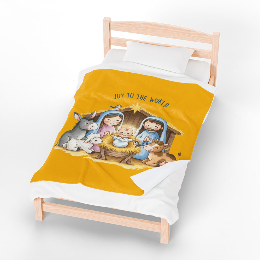 Nativity Velveteen Plush Blanket  "Joy to the World" Christmas Baby Throw