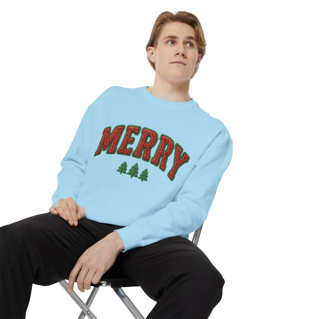 Merry Holiday Sweatshirt — Cozy Christmas Pullover with Tree Graphics Festive Holiday Designs