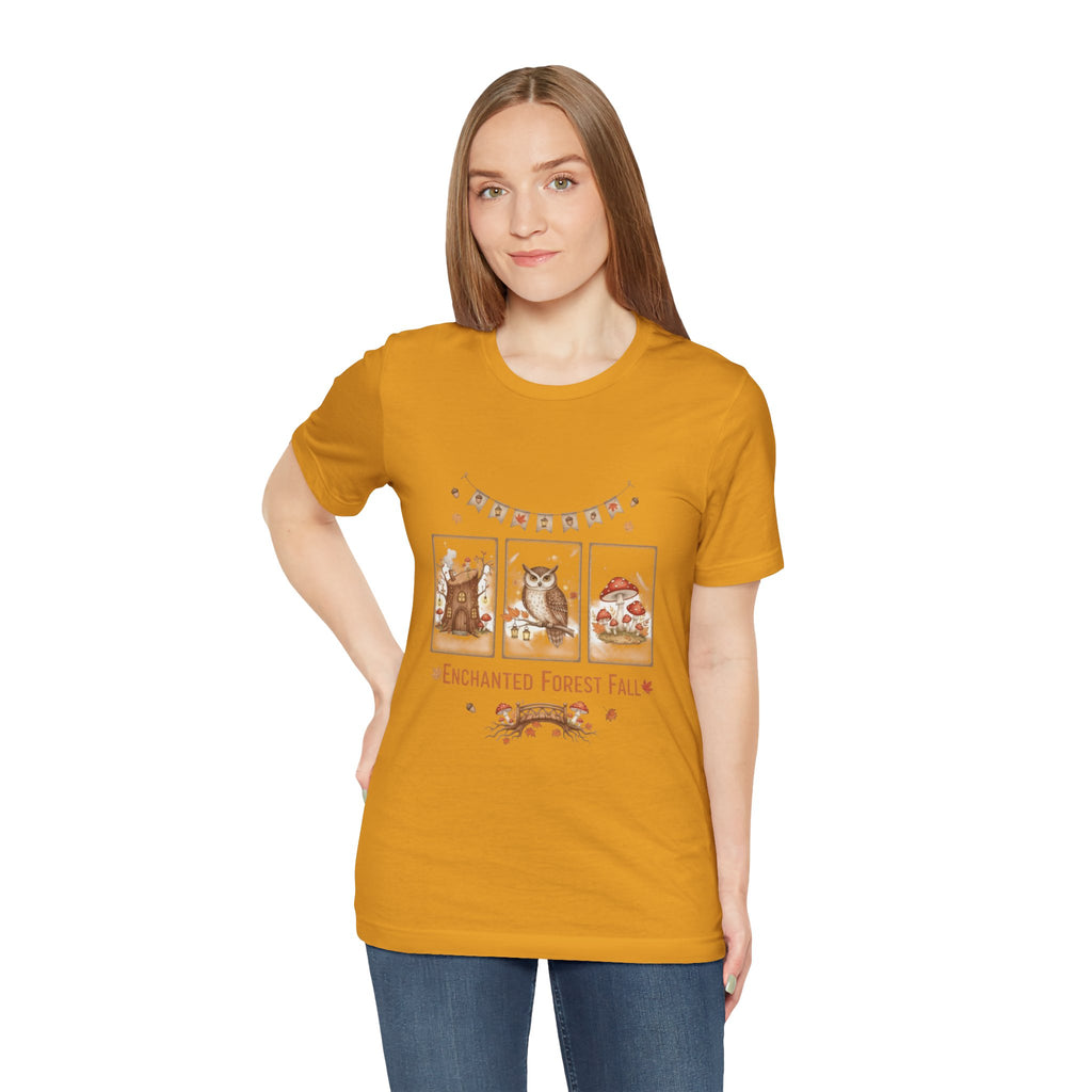 Enchanted Forest Fall Tee, Cute Owl Shirt, Autumn Graphic Tee, Nature Lover Gift, Cozy Fall Apparel, Wildlife T-Shirt, Unisex Fall Top