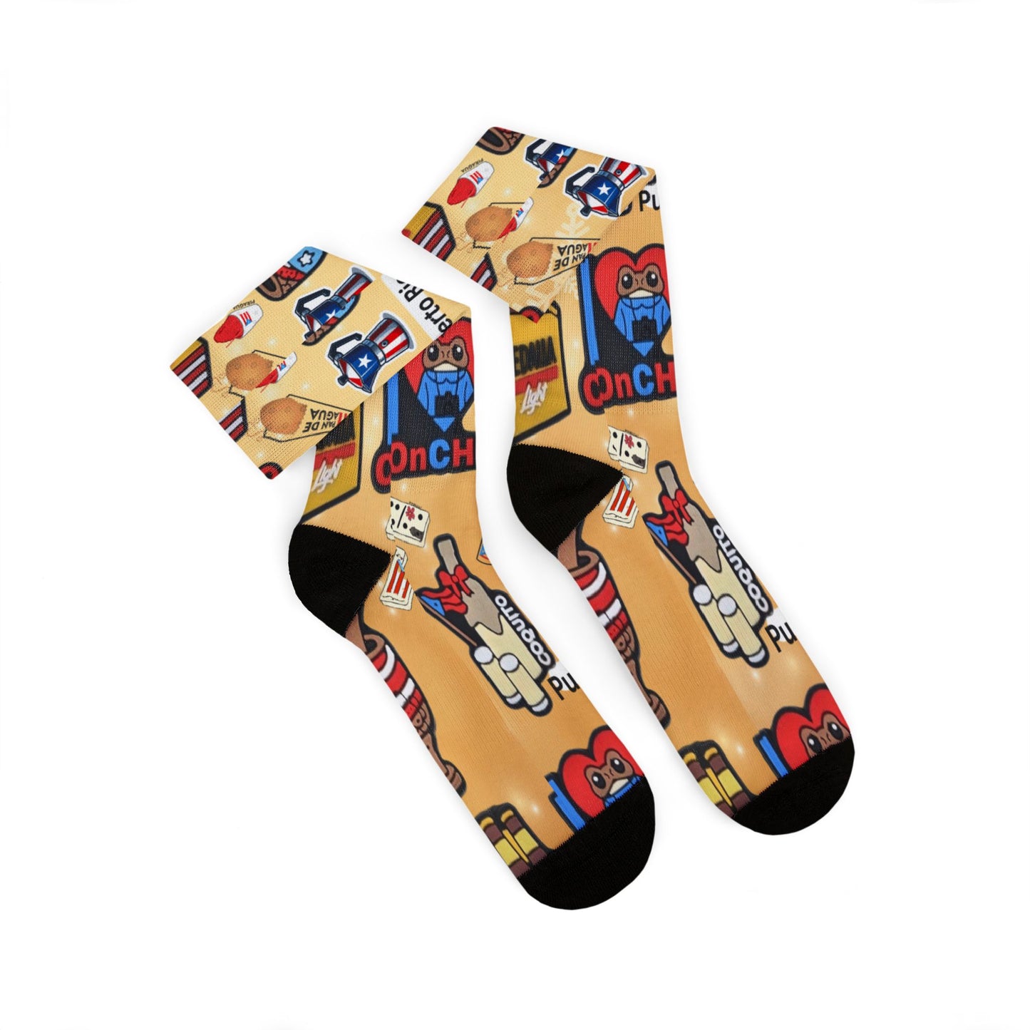 Puerto Rico Graphic Socks  Cute Island Icons Sublimation Crew Socks