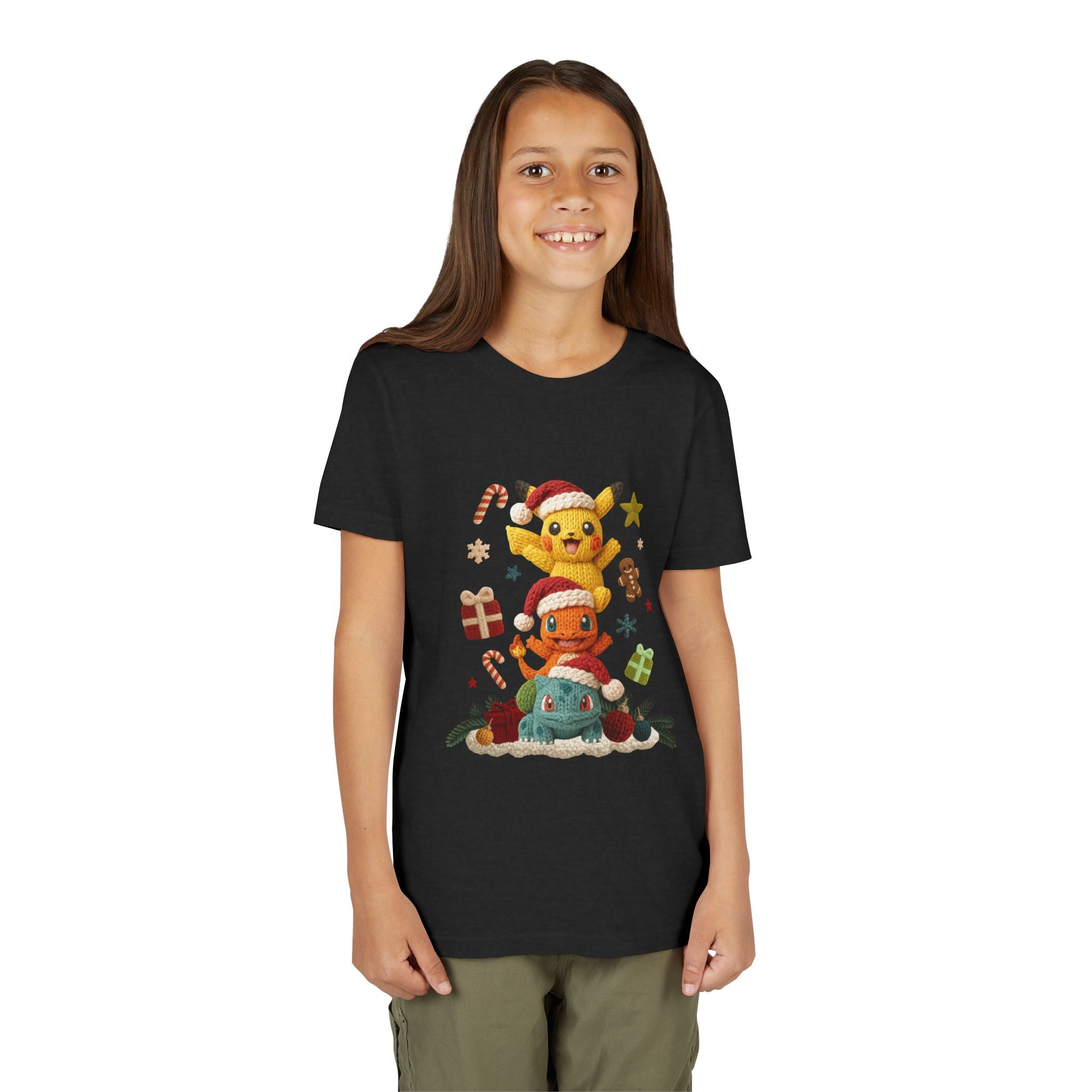 Kids Holiday Tee  Cute Stacked cartoon Characters Christmas Design