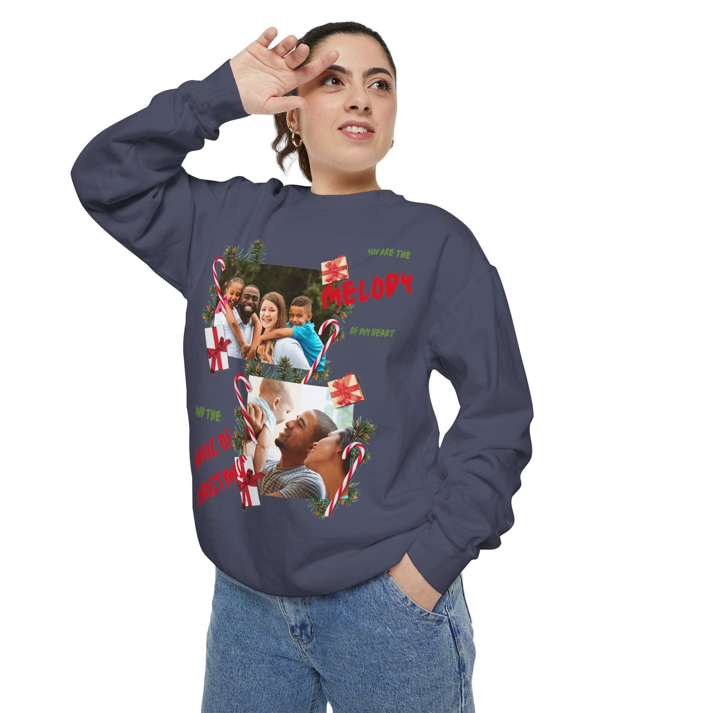 Personalized Christmas Photo Sweatshirt – “You Are the Melody” Holiday Crewneck