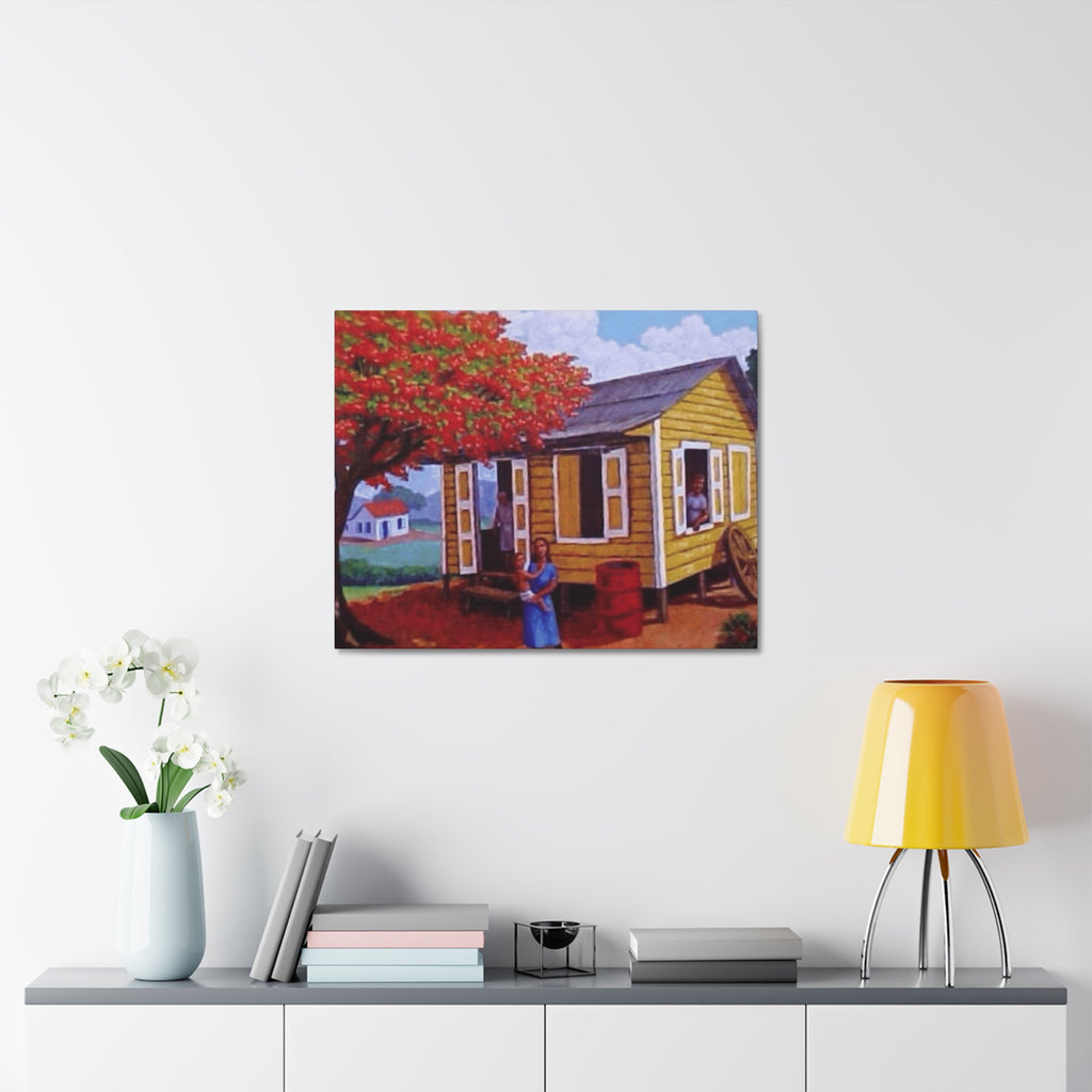 The Soul of Puerto RicoCaribbean Cottage Stretched Canvas  Tropical Village Scene Wall Art