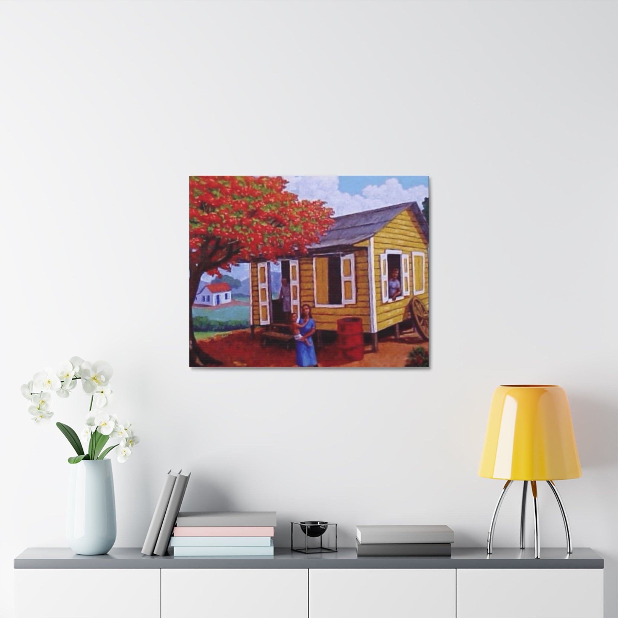 The Soul of Puerto RicoCaribbean Cottage Stretched Canvas  Tropical Village Scene Wall Art