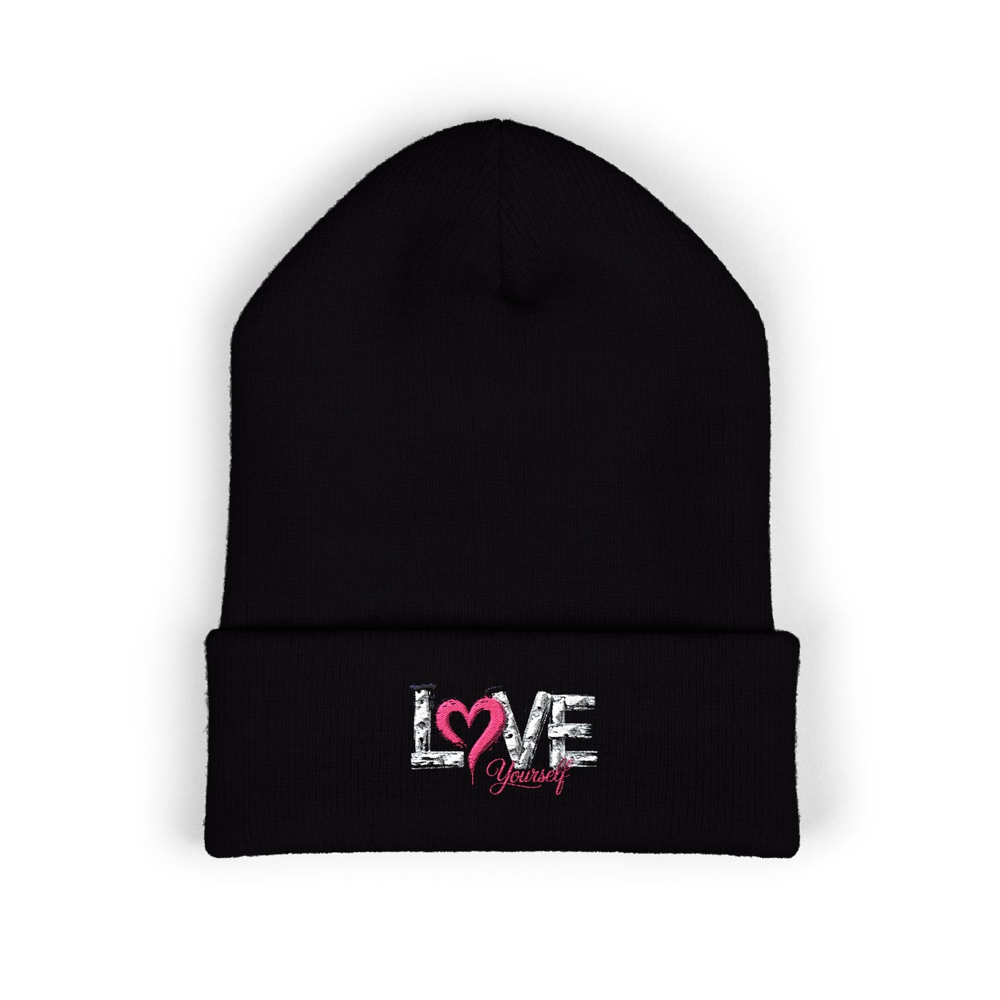 Embroidered 'Love' Heart Cuffed Beanie — Cozy Pink Accent Winter Hat