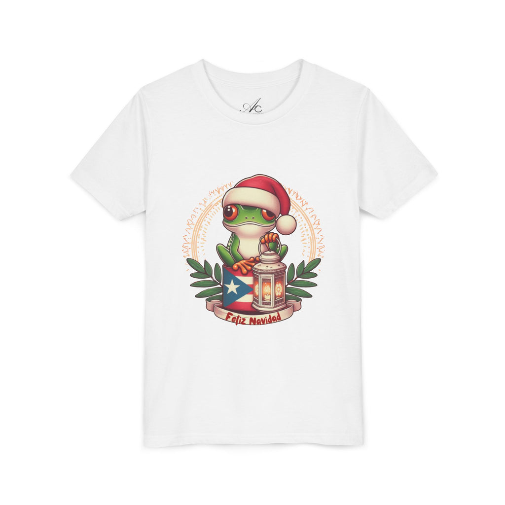 Kids Tee Cute Frog with Puerto Rican Flag & Lantern (Feliz Navidad)