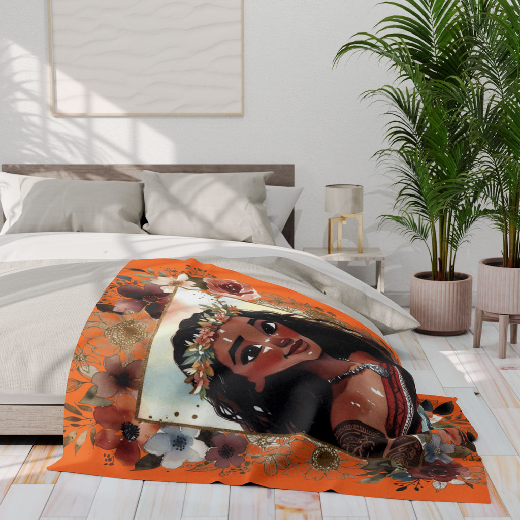 Moana-Inspired Floral Portrait Fleece Blanket