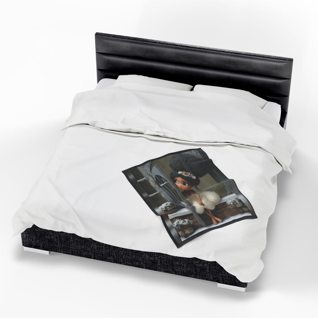 Cute Cozy Plush Blanket — Whimsical Ballerina Girl Velveteen Throw
