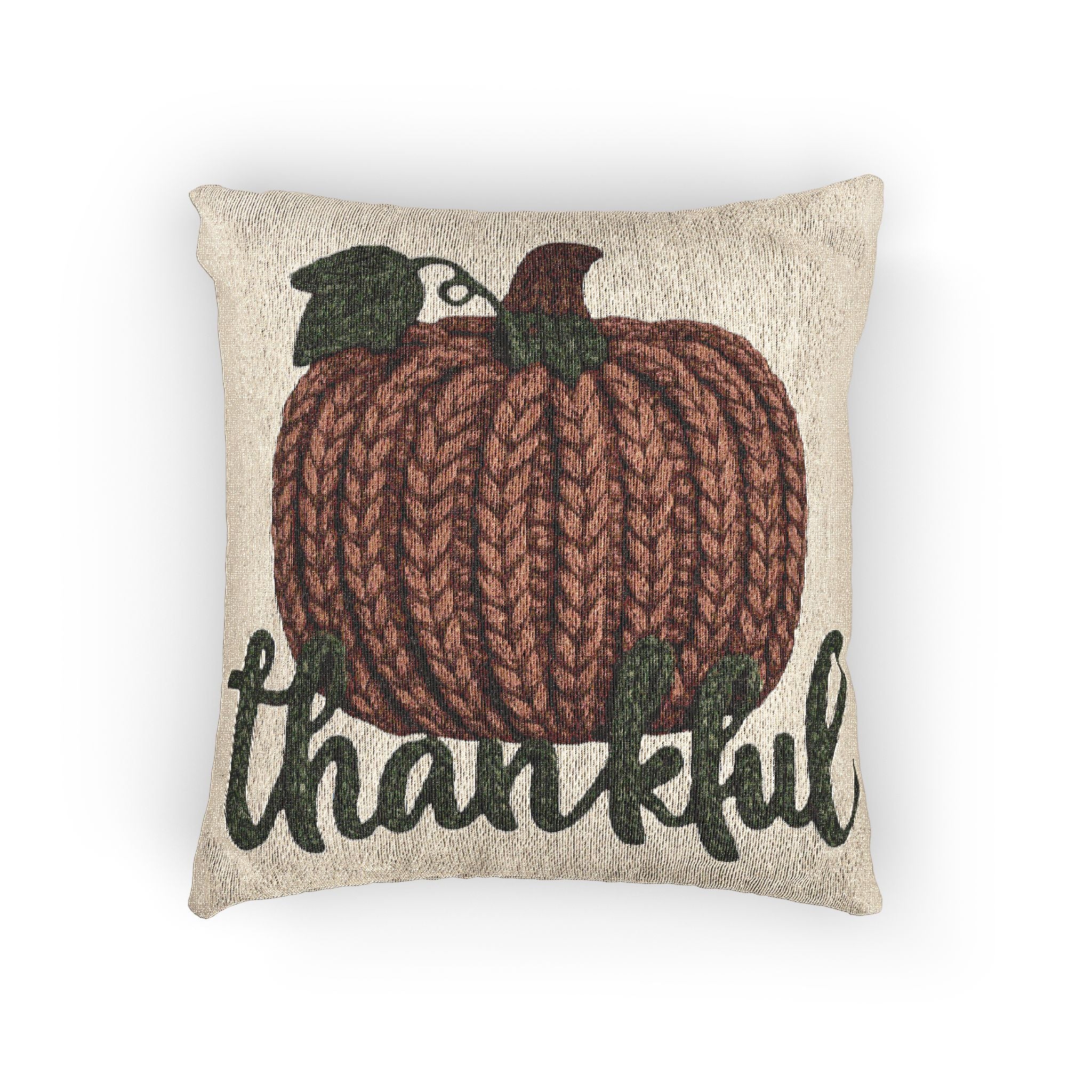 Thankful Pumpkin Woven Pillow — Fall Harvest Decorative Cushion
