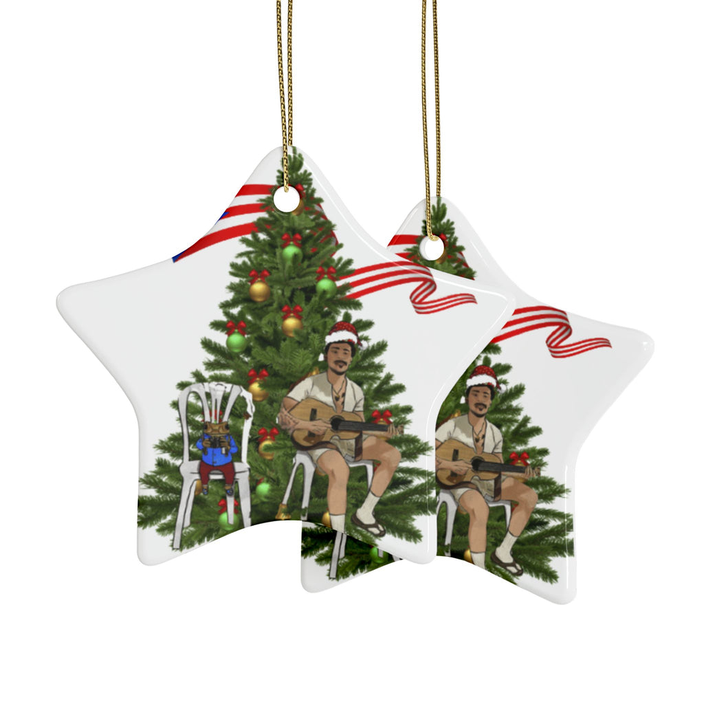 Puerto Rican Christmas Ornament Coquí & Palm Tree Ornament  Festive Tree with Guitarist Ceramic Heart Ornament