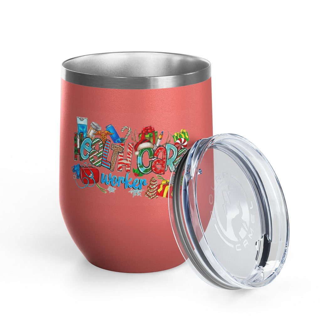 Healthcare Worker 12oz Wine Tumbler — Colorful Holiday Medical Staff Gift Medical Christmas Mug