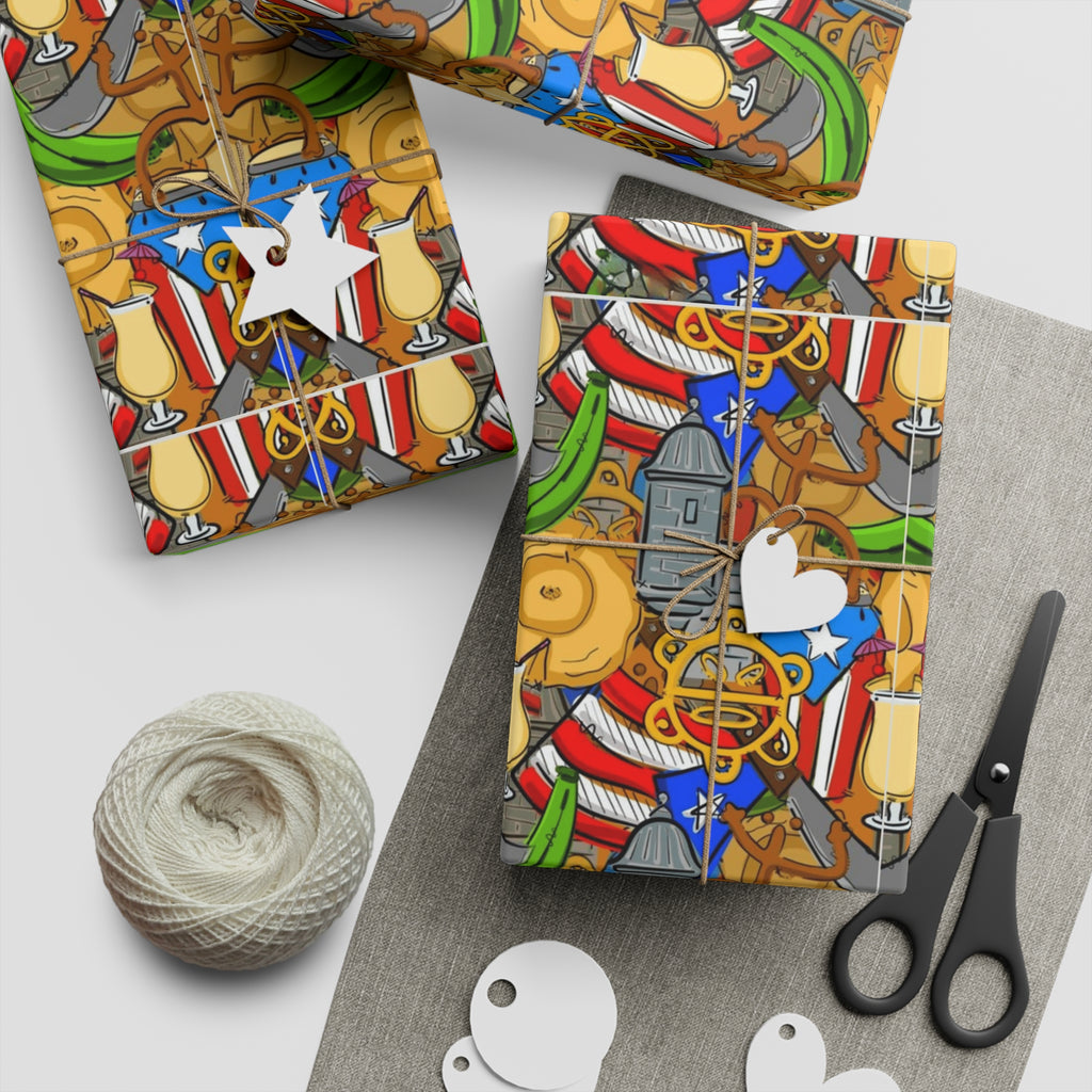 Nautical Puerto Rican Pattern Gift Wrapping Paper Sheet flag, traditional symbols, tropical vibes, and island heritage,