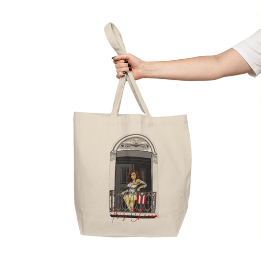 Iris Chacon Orgullo Boricua Elegant Canvas Shopping Tote with Balcony Artwork, Eco-Friendly Tote Bag for Everyday Use,